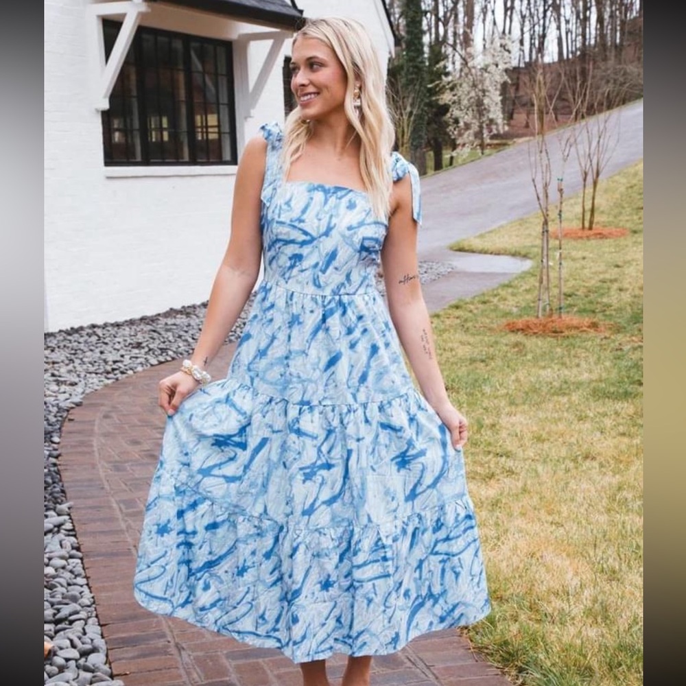 Boutique Blue Patterned Midi Dress
